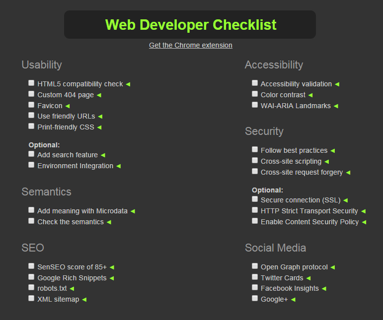 Web Developer Checklist